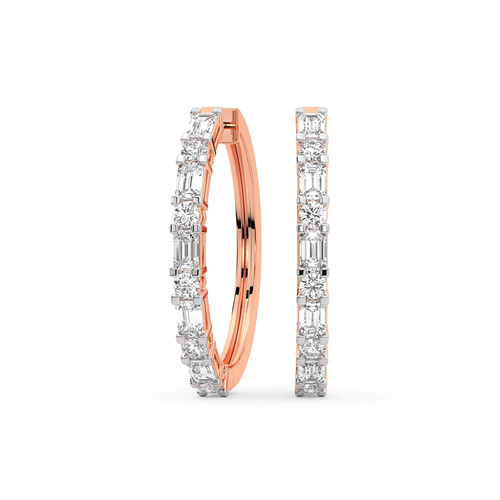 Olea Emerald and Round Lab Diamond Hoop Earrings front view