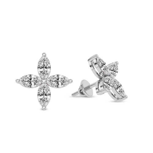 Charmed Clover Flower Fashion Lab Diamond Stud Earrings left view