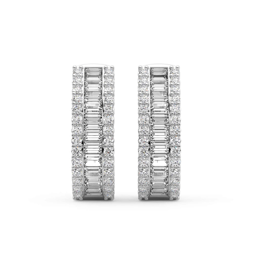 Cassian Baguette Round Lab Diamond Hoop Earrings left view