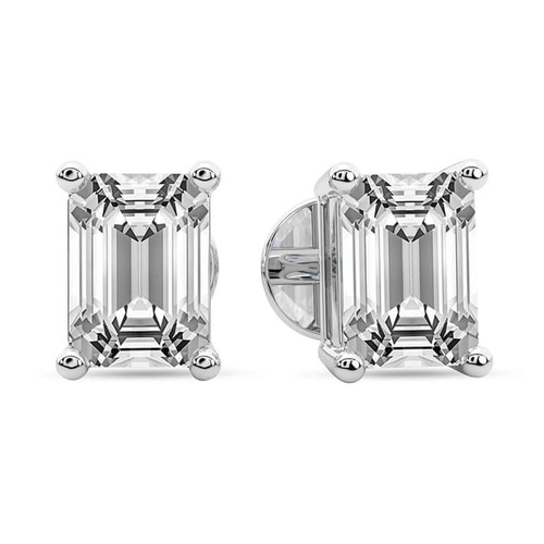 Four Prong Emerald Lab Diamond Stud Earrings left view