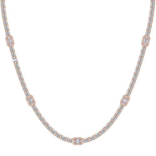 Emerald Halo Station Lab Diamond Tennis Necklace front view