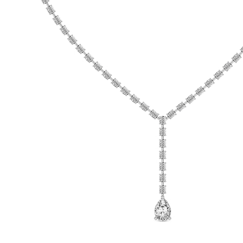Oval & Pear Lariat Lab Diamond Tennis Necklace left view