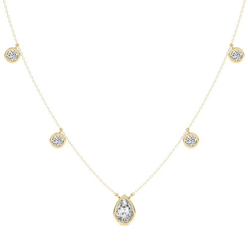 Opaline Pear & Round Lab Diamond Station Fashion Necklace front view