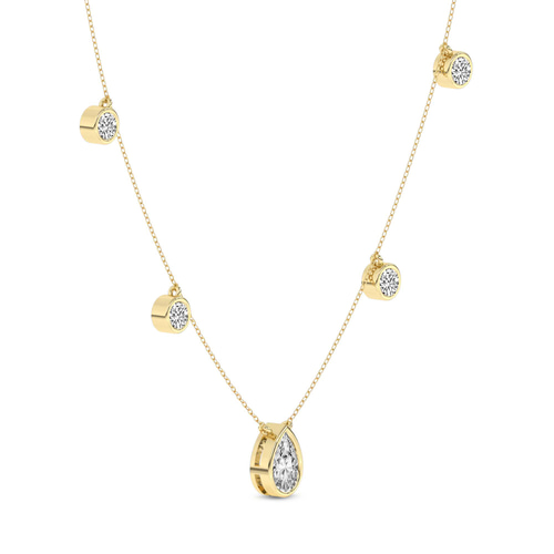Opaline Pear & Round Lab Diamond Station Fashion Necklace left view