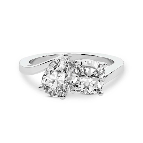 Cecelia Two Stone Cushion and Pear Toi et Moi Lab Grown Diamond Ring front view