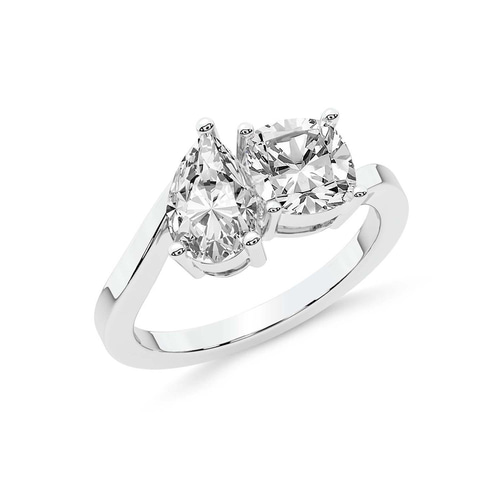 Cecelia Two Stone Cushion and Pear Toi et Moi Lab Grown Diamond Ring left view