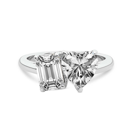 Lola Two Stone Heart and Emerald Toi Et Moi Lab Grown Diamond Ring front view