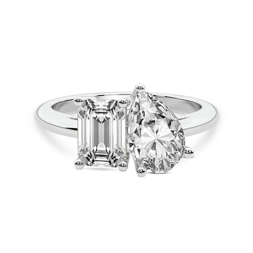 Atana Two Stone Emerald and Pear Toi Et Moi Lab Grown Diamond Ring front view