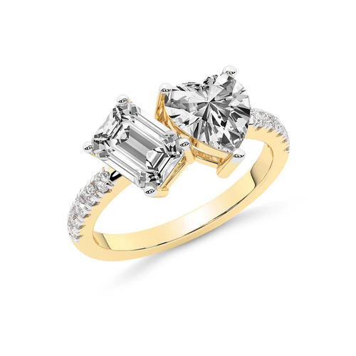 Vega Two Stone Emerald and Heart Toi Et Moi Lab Grown Diamond Ring left view