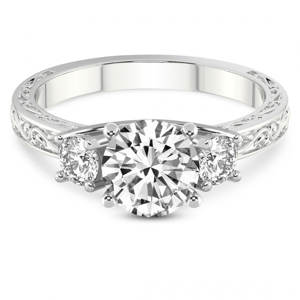 Valencia Three Stone Vintage Lab Diamond Ring front view