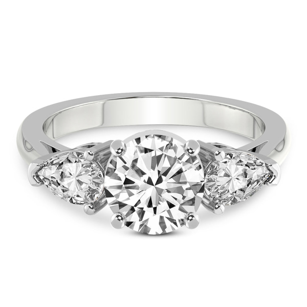 Della Three stone Side Pear Lab Diamond Ring front view