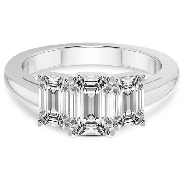 Lauren Three stone Side Emerald Lab Diamond Ring front view