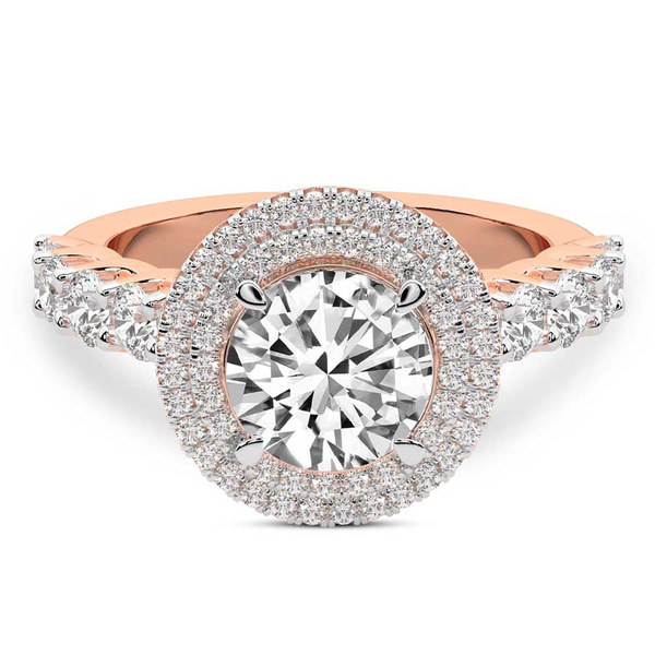 Crowned Cresta Double Halo Lab Diamond Ring front view
