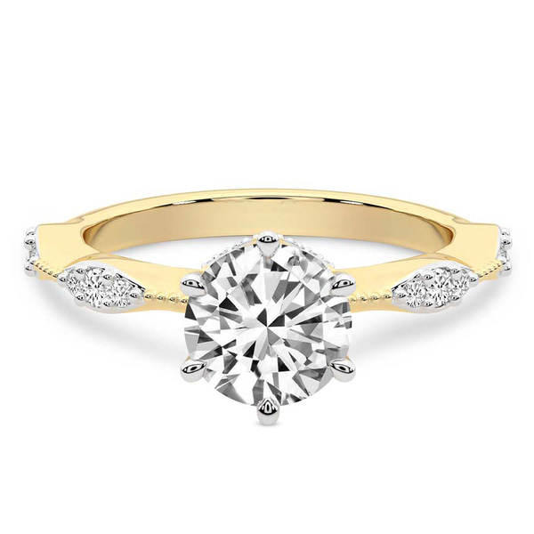 Theodora Six Prong Side Stone Lab Diamond Ring front view