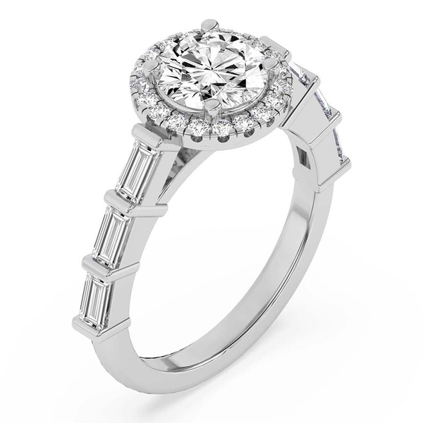 Rachel Halo Side Stone Lab Diamond Ring top view