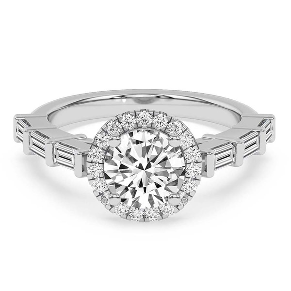 Rachel Halo Side Stone Lab Diamond Ring front view