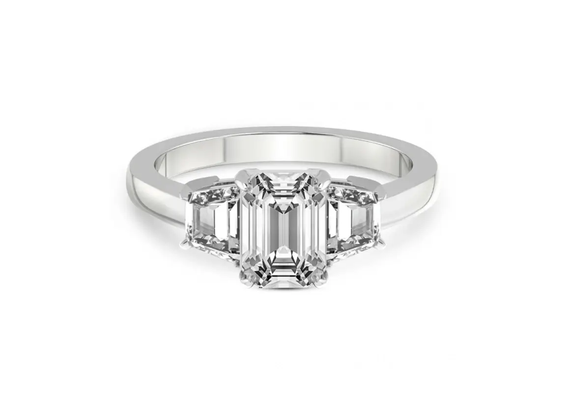 Dianna Three Stone Side Trapezium Diamond Ring 