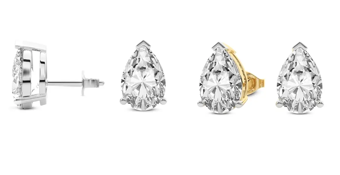 3 Prong Pear Lab Diamond Stud Earrings
