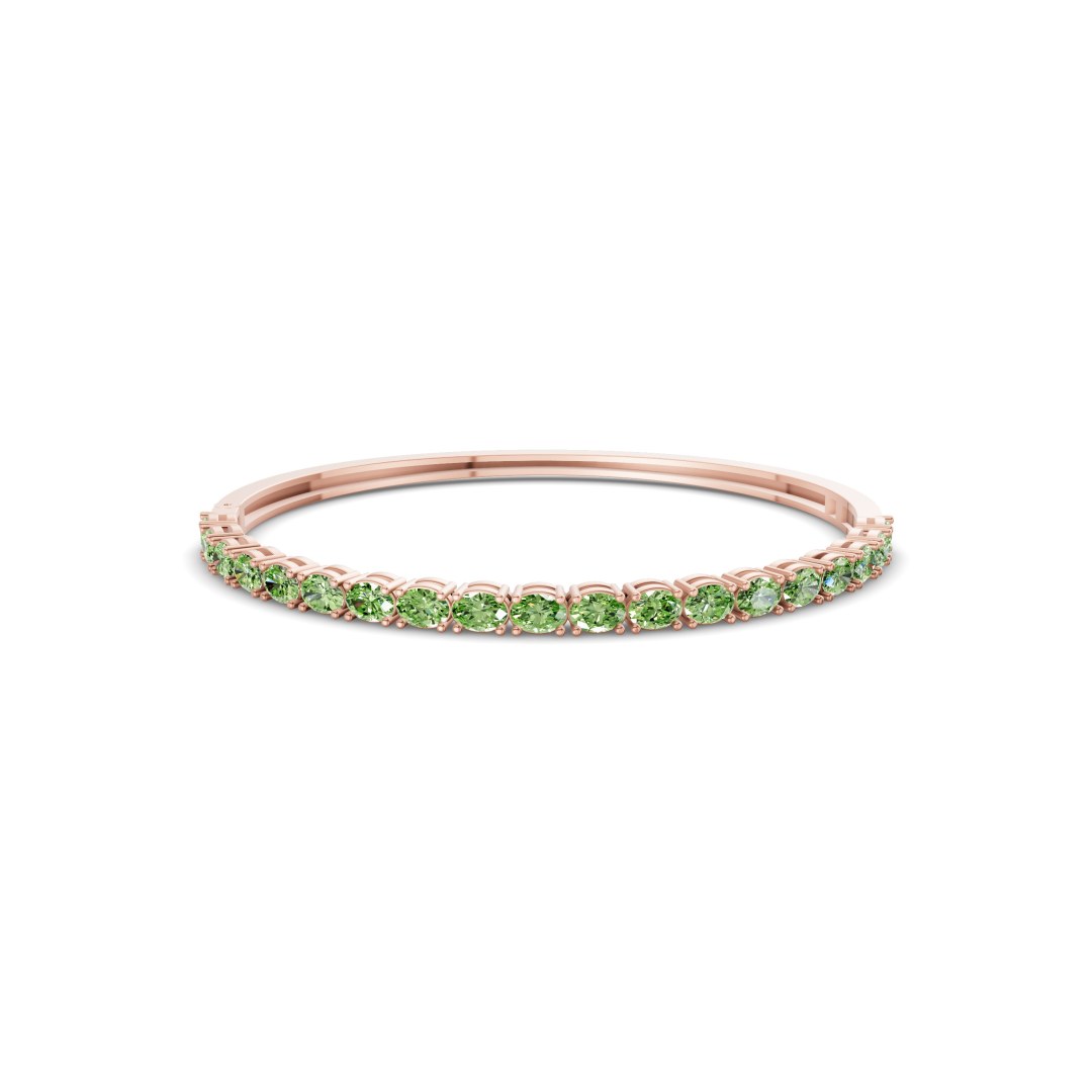 Oval Serenity Ocean Green Lab Diamond Openable Bangle Bracelet front view