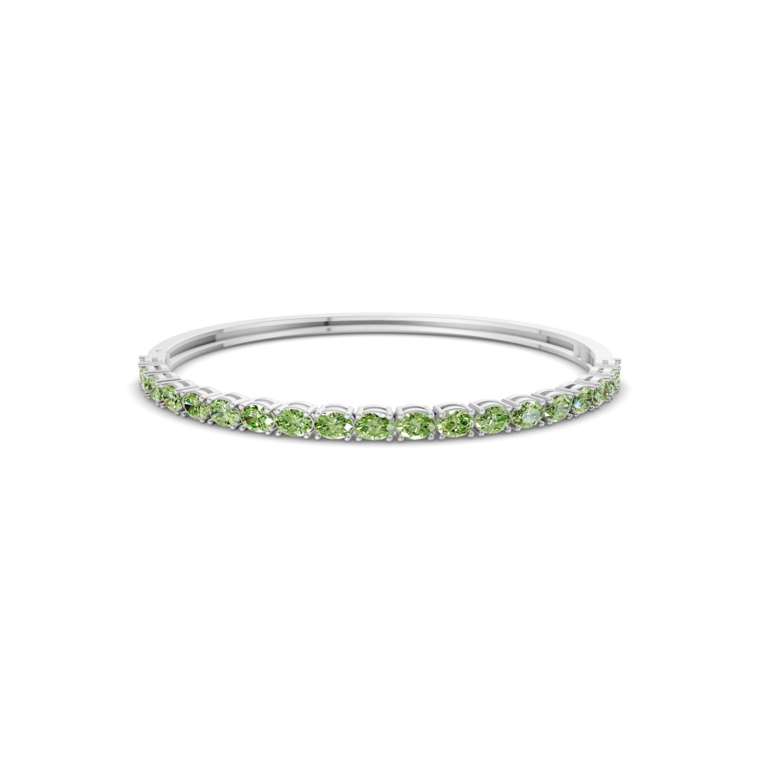 Oval Serenity Ocean Green Lab Diamond Openable Bangle Bracelet front view