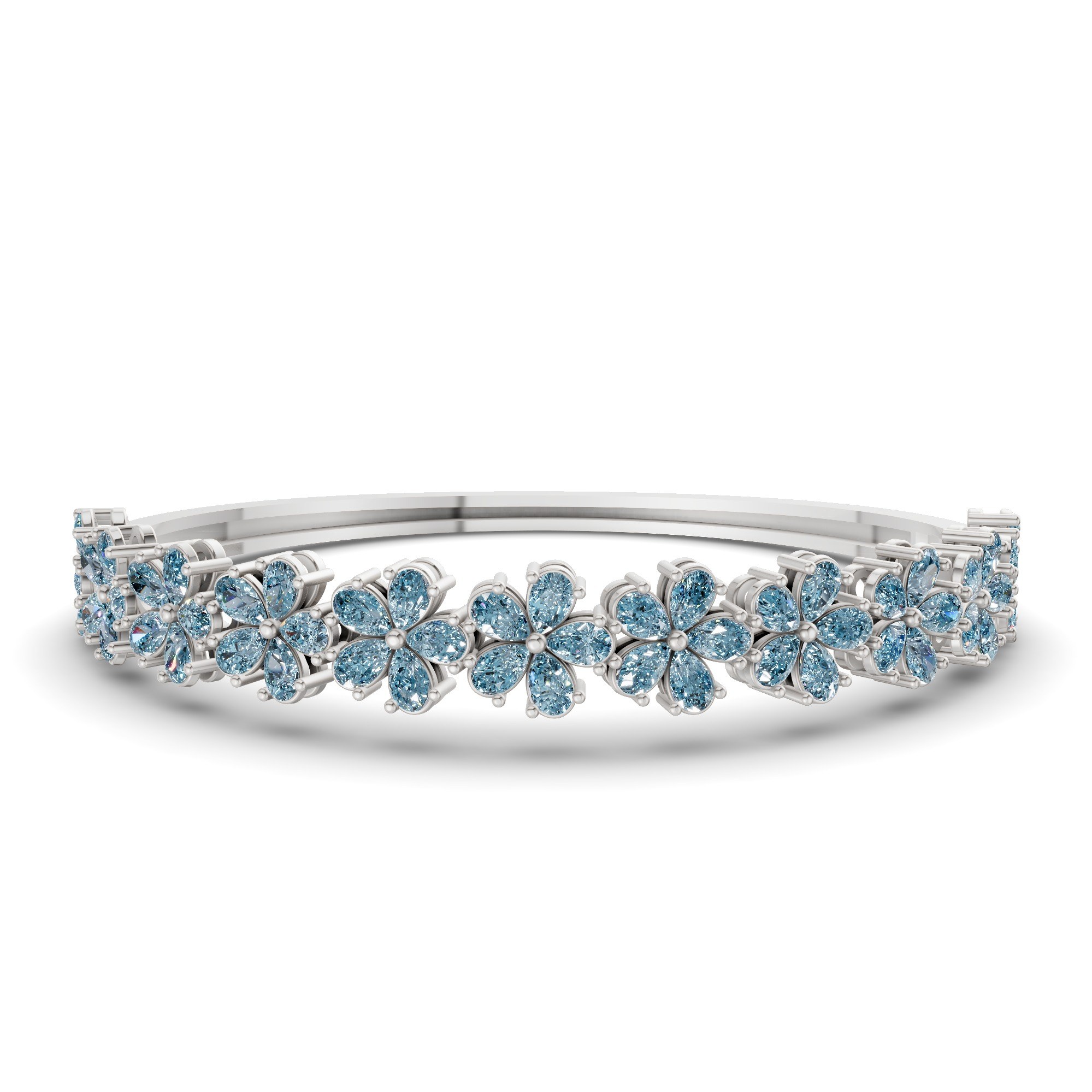 Pear Petal Ice Blue Lab Diamond Openable Bangle Bracelet front view