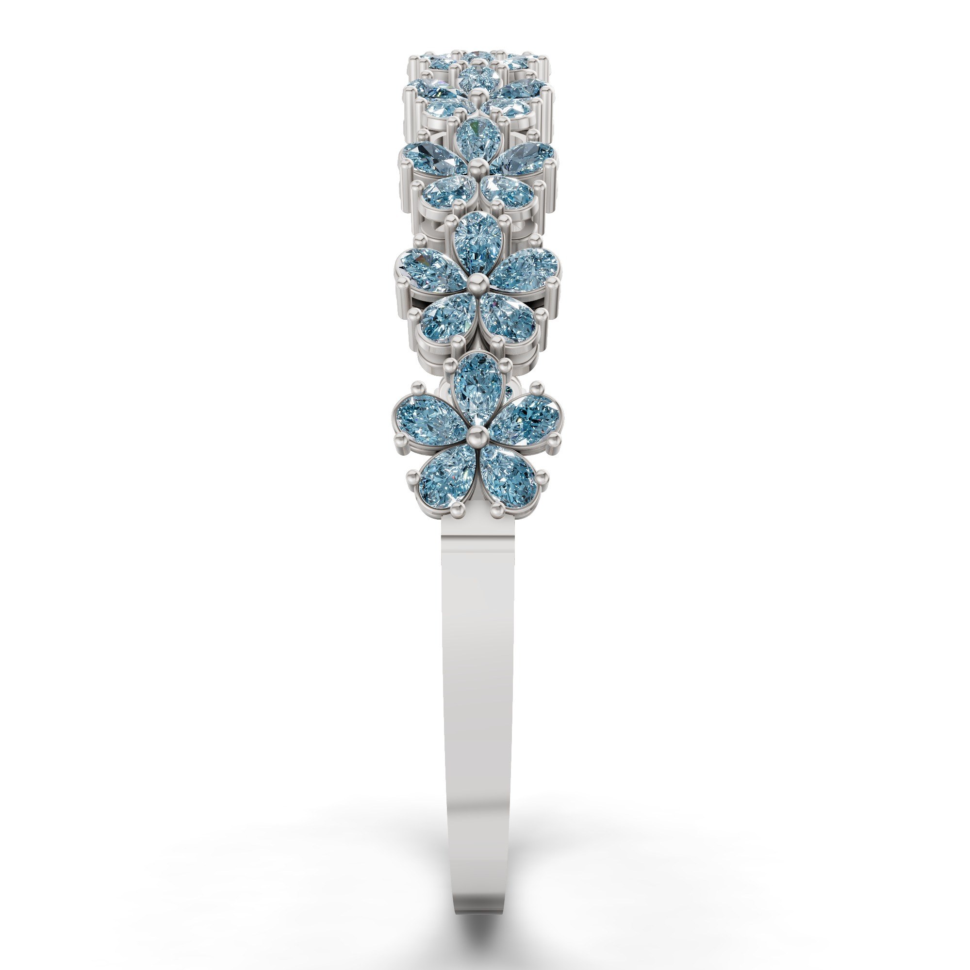 Pear Petal Ice Blue Lab Diamond Openable Bangle Bracelet left view
