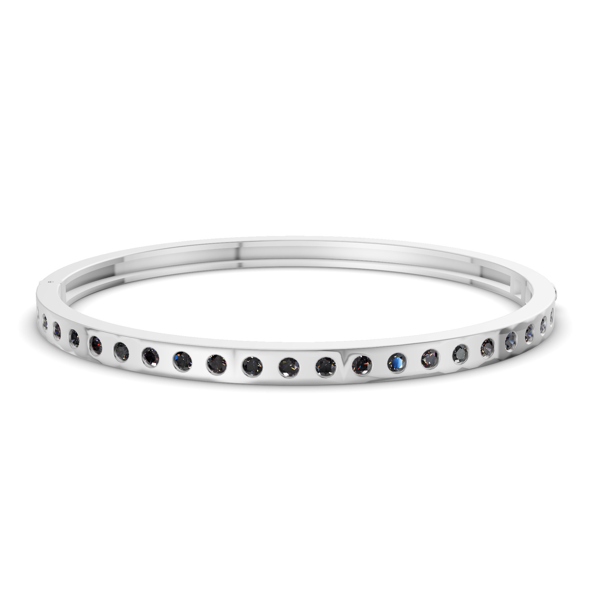 Round Glow Classic Black Lab Diamond Openable Bangle Bracelet front view
