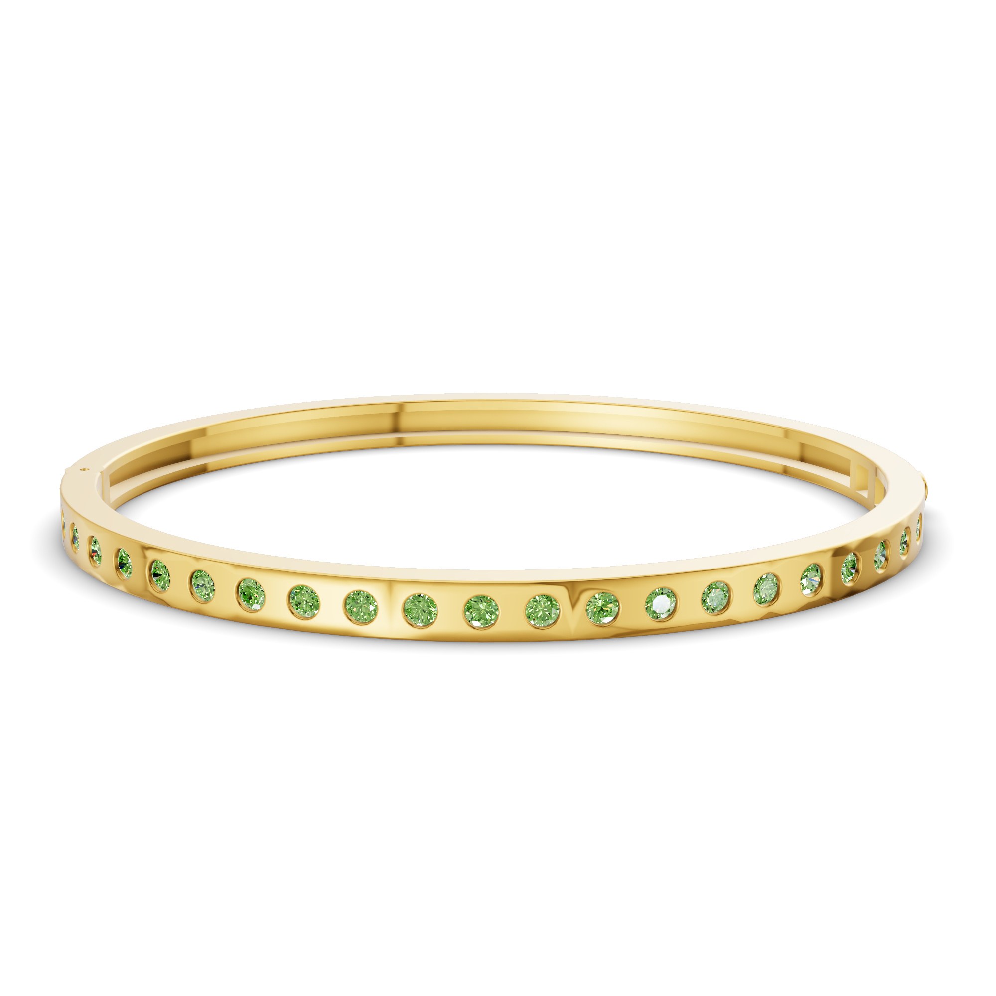 Round Glow Classic Ocean Green Lab Diamond Openable Bangle Bracelet front view