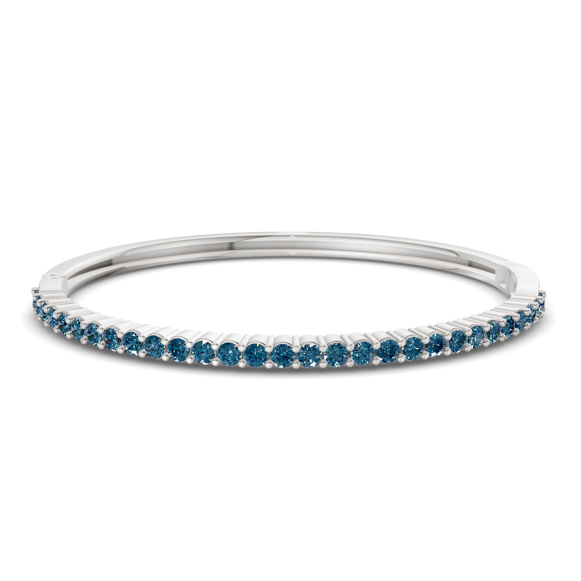Round Embrace Royal Blue Lab Diamond Openable Bangle Bracelet front view