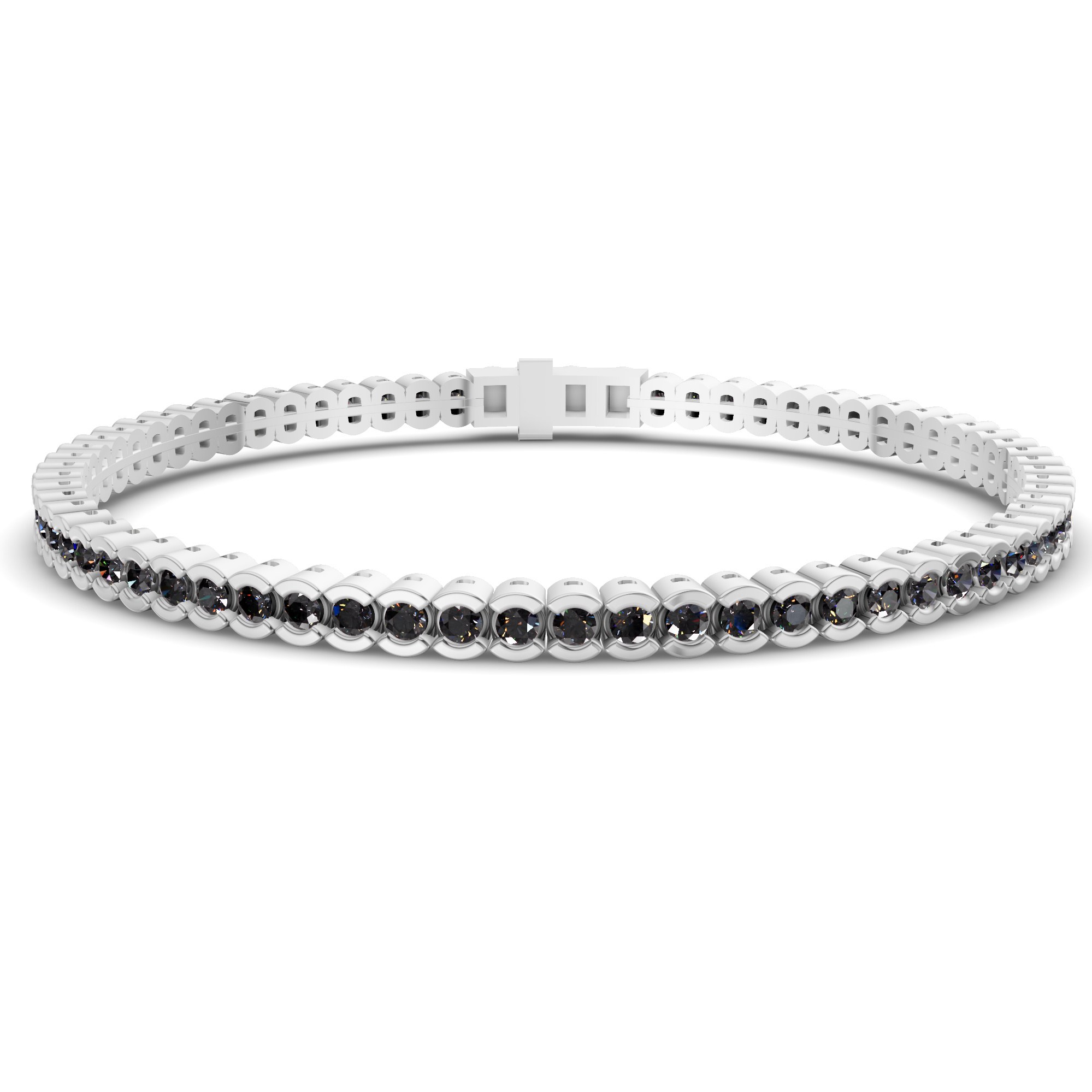 Nemy Half Bezel Round Black Lab Diamond Tennis Bracelet front view