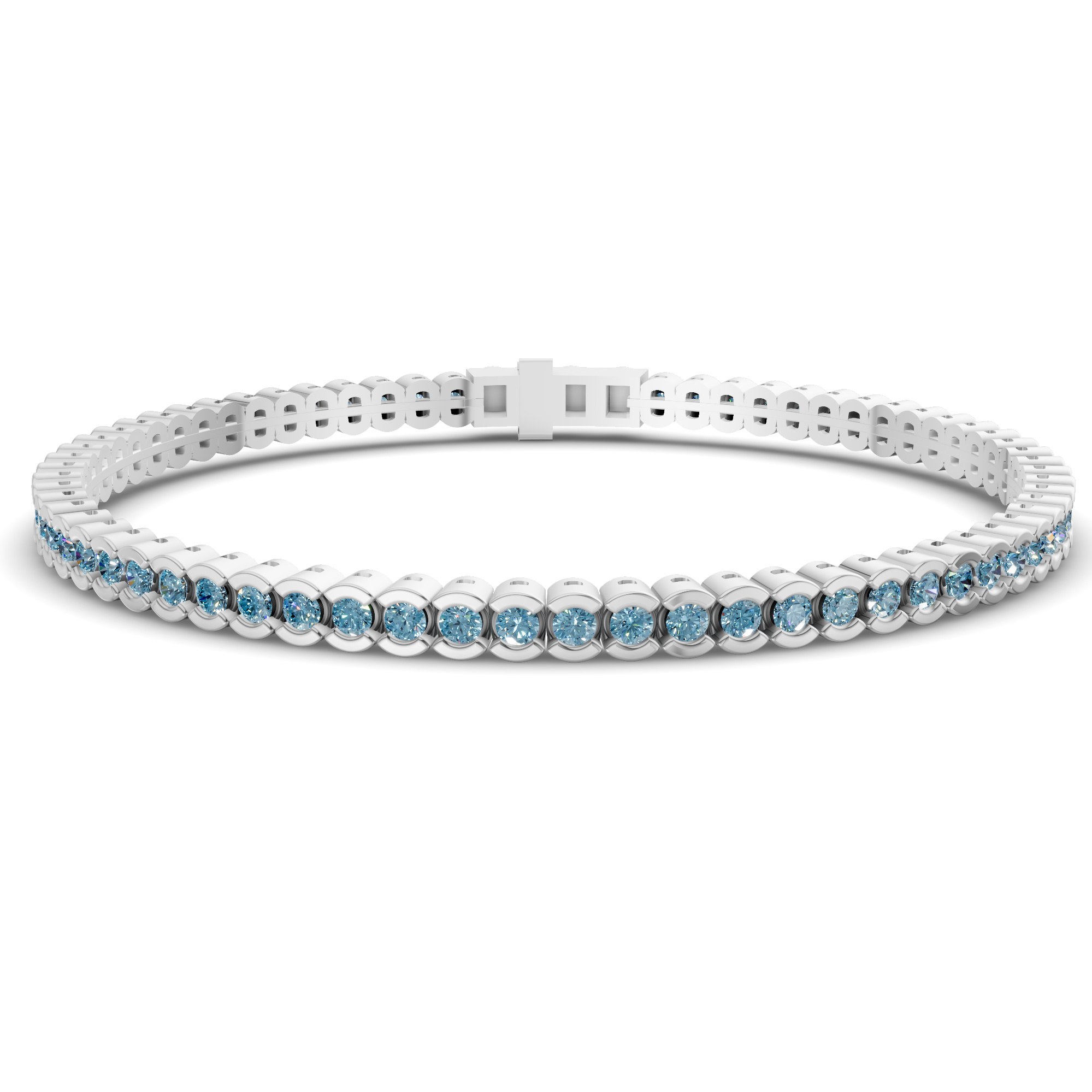 Nemy Half Bezel Round Ice Blue Lab Diamond Tennis Bracelet front view
