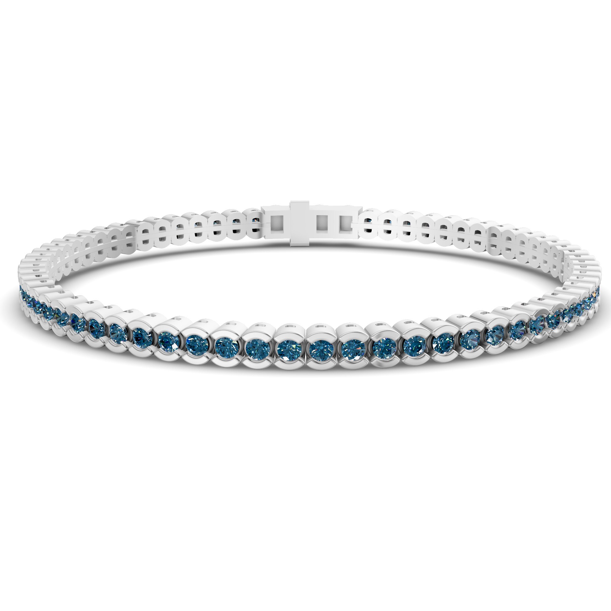 Nemy Half Bezel Round Royal Blue Lab Diamond Tennis Bracelet front view