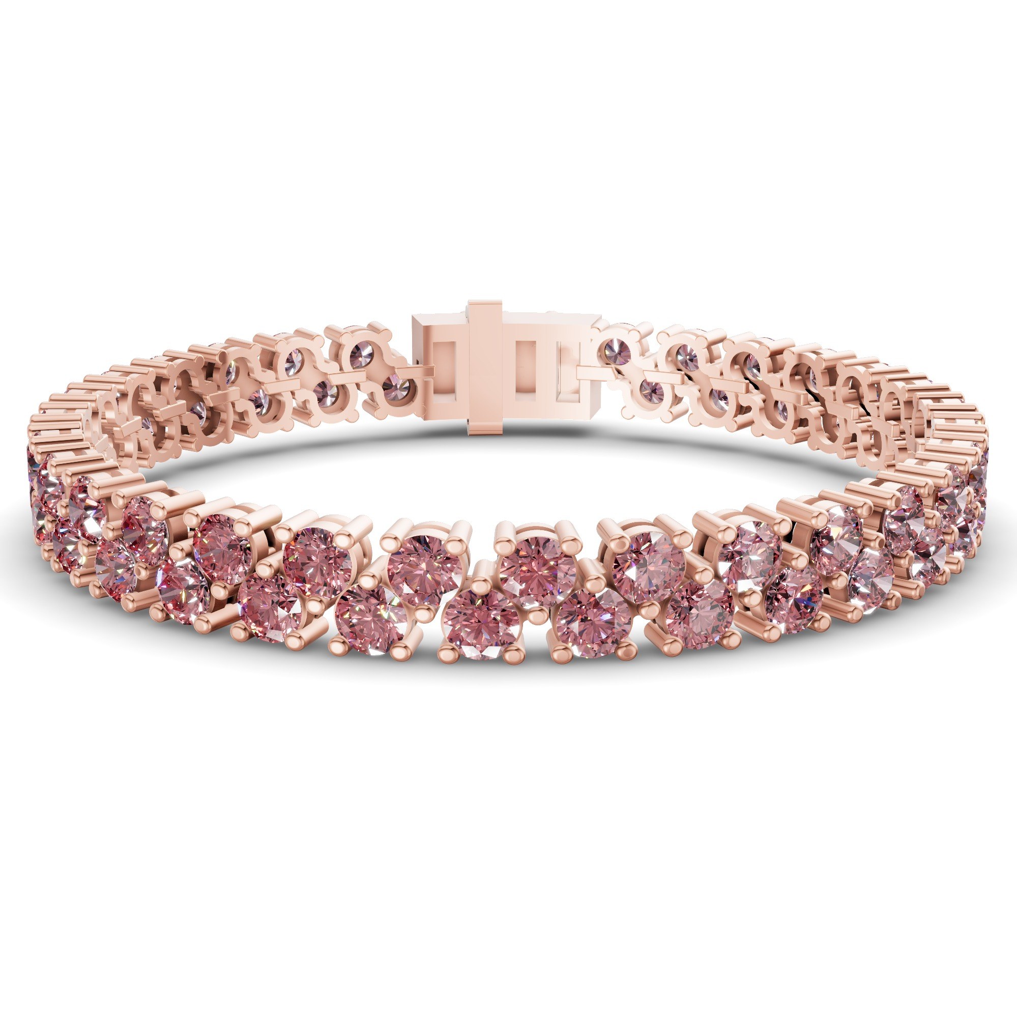 Isidora Round Double Row Vivid Pink Lab Diamond Tennis Bracelet front view