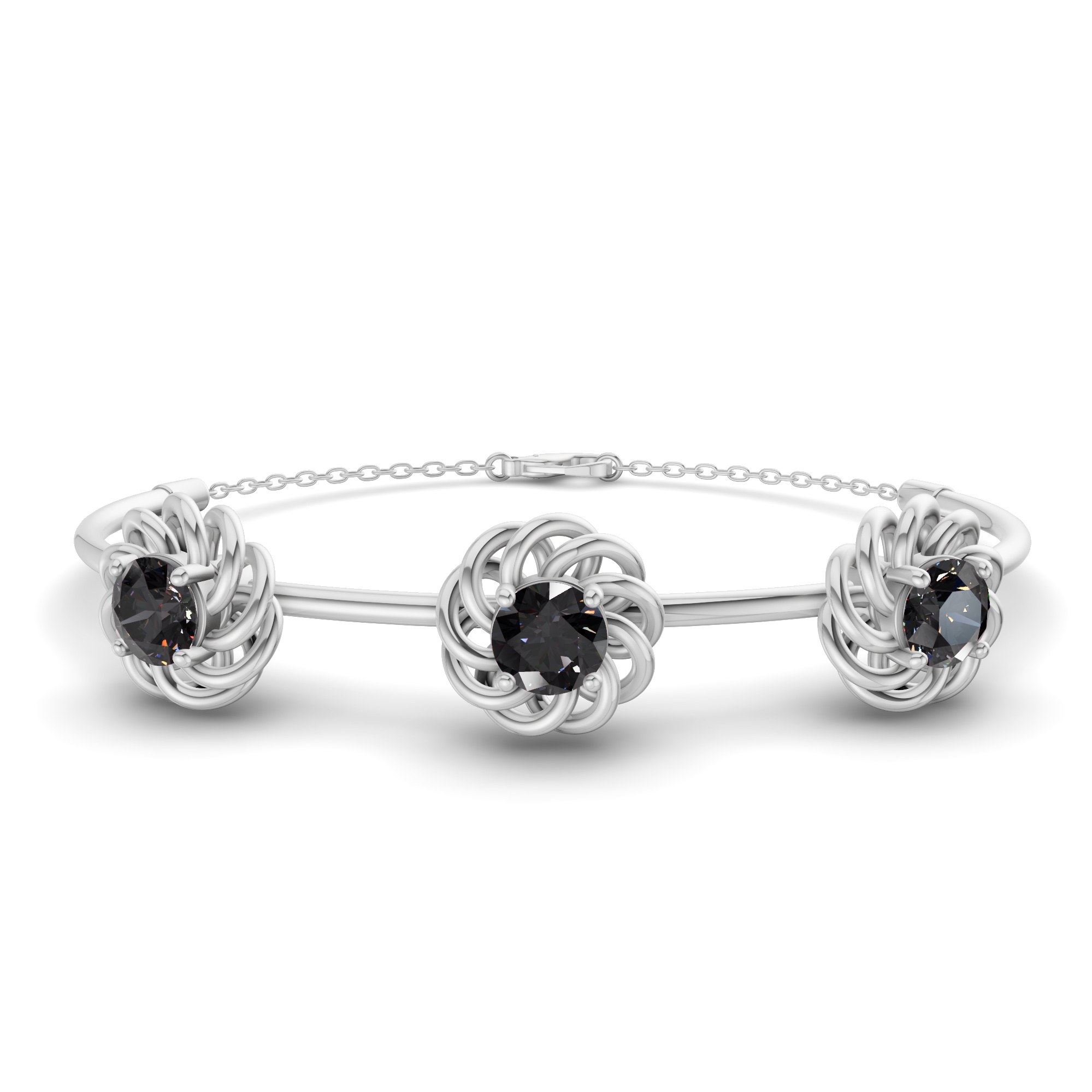 Spiral Eleve Round Black Lab Diamond openable bracelet front view