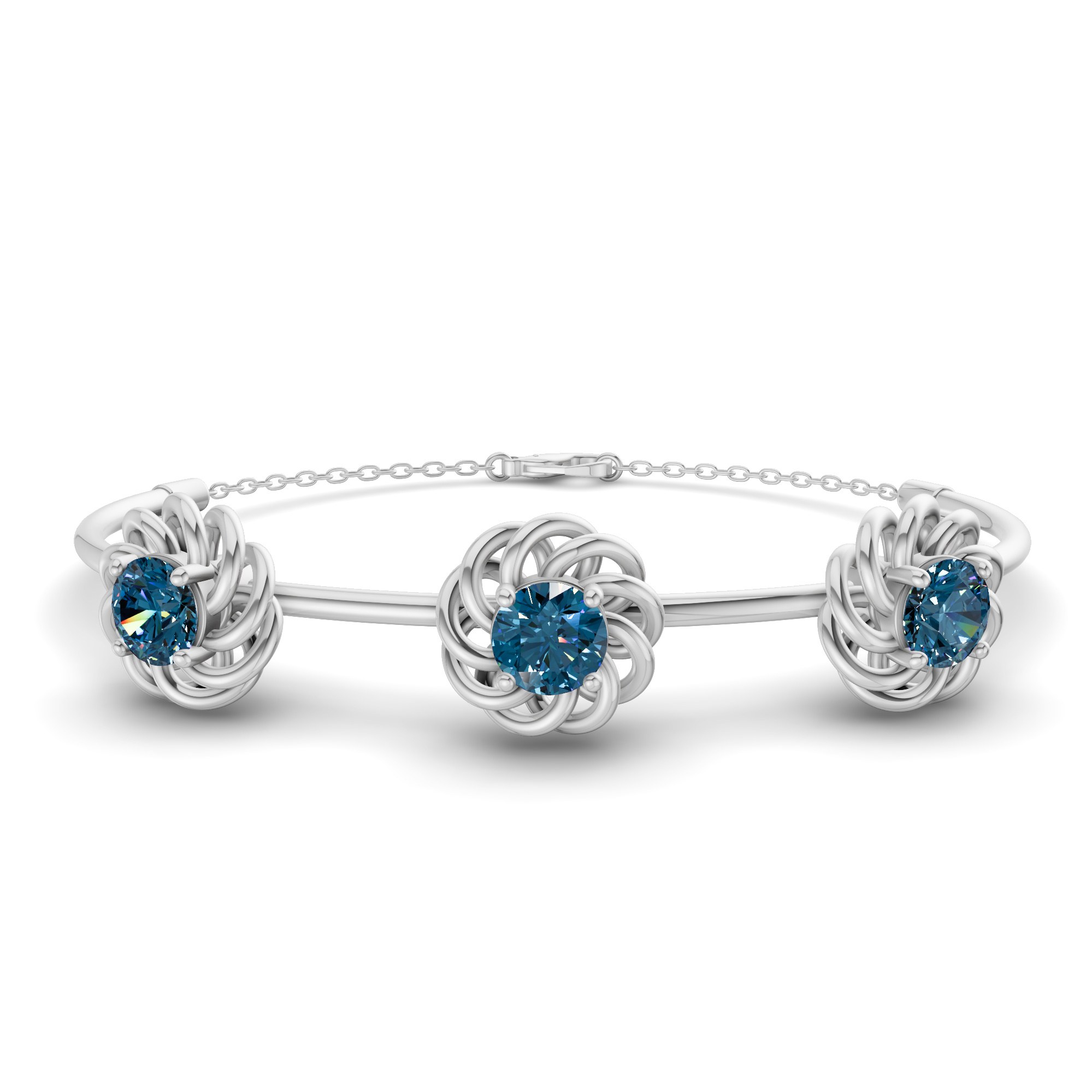 Spiral Eleve Round Royal Blue Lab Diamond openable bracelet front view