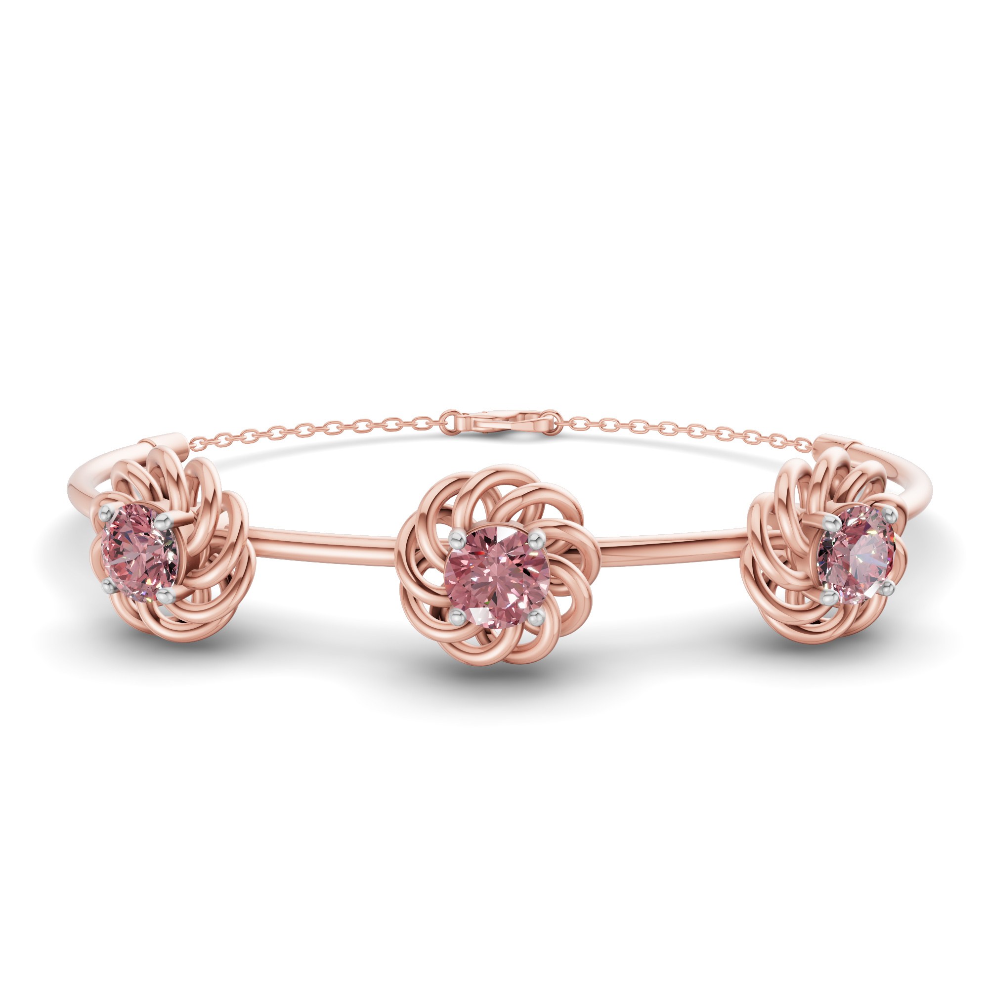 Spiral Eleve Round Vivid Pink Lab Diamond openable bracelet front view