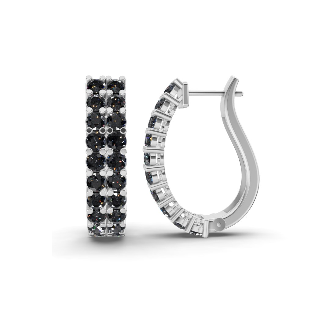 Gracie Double Row Round Black Lab Diamond Hoop Earrings left view