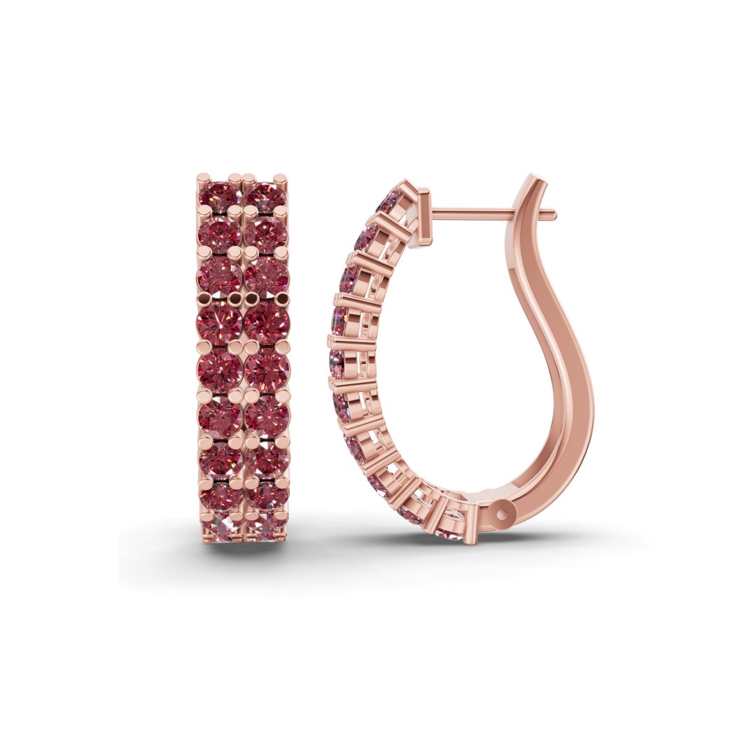 9ct Rose Gold Gracie Double Row Round Lab Diamond Hoop Earrings (3 Ct. Tw.) left