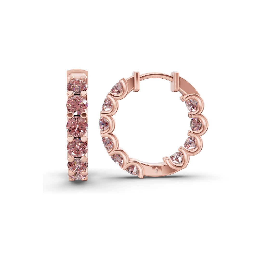 Sirena Round Vivid Pink Lab Diamond Hoop Earrings left view