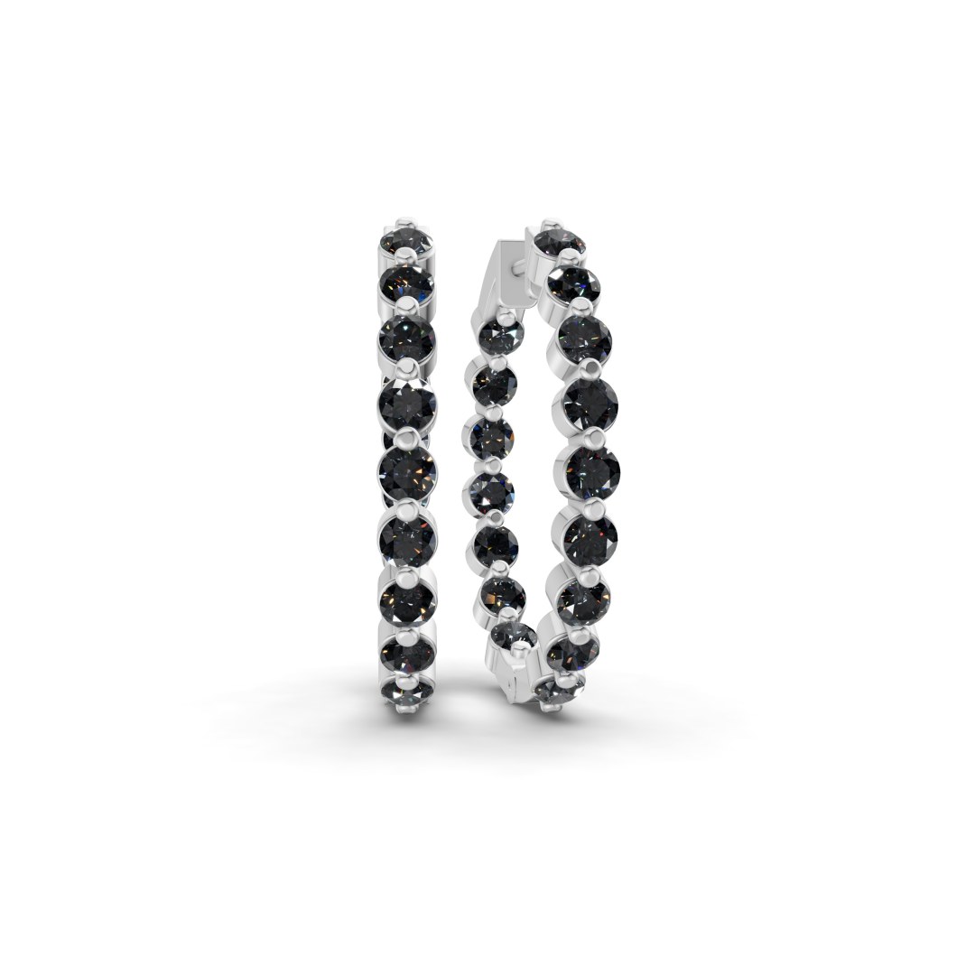 Rylee Round Black Lab Diamond Hoop Earrings front view