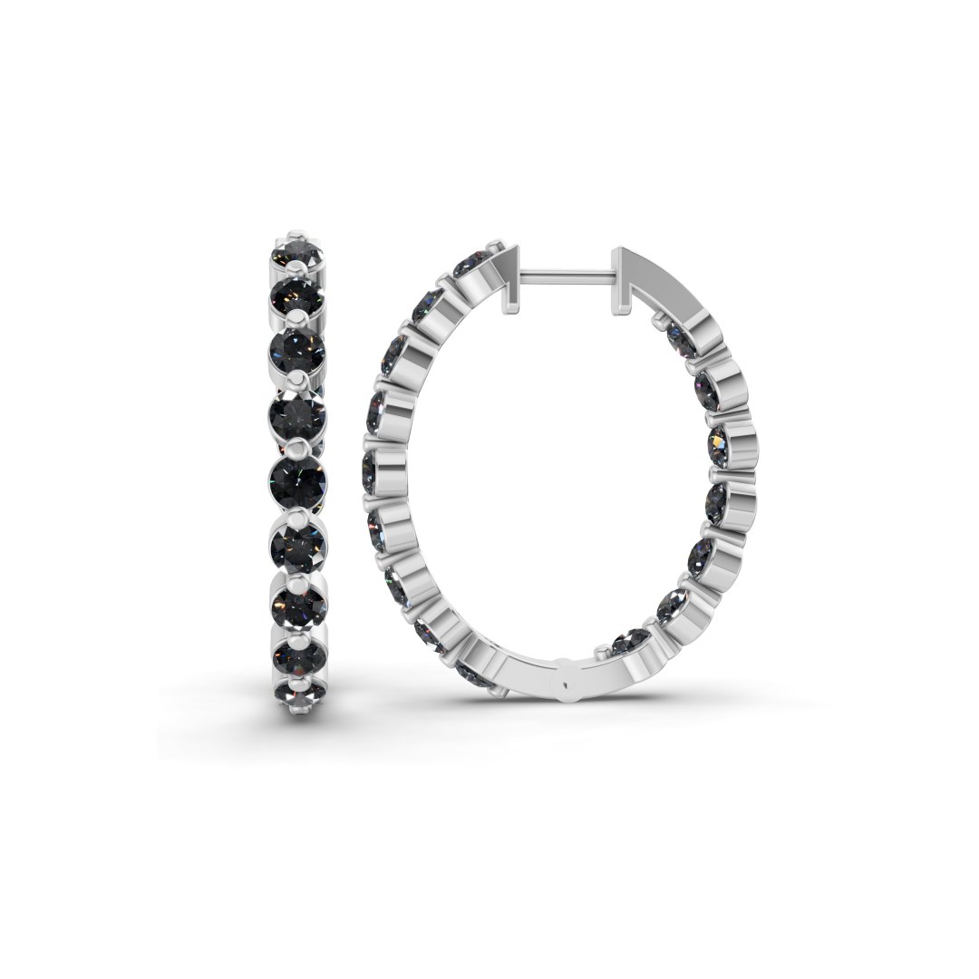 Rylee Round Black Lab Diamond Hoop Earrings left view