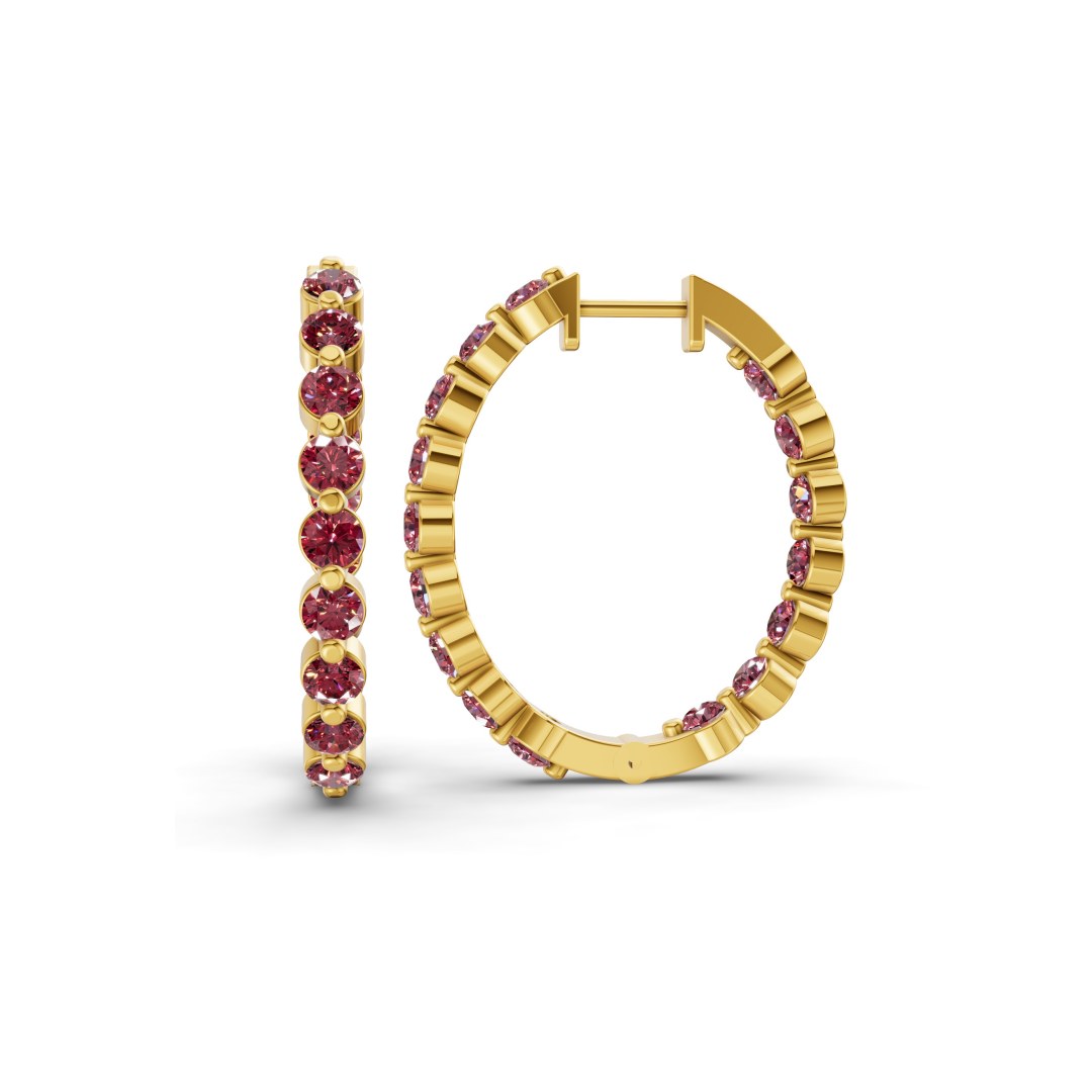 Rylee Round Cherry Cognac Lab Diamond Hoop Earrings left view