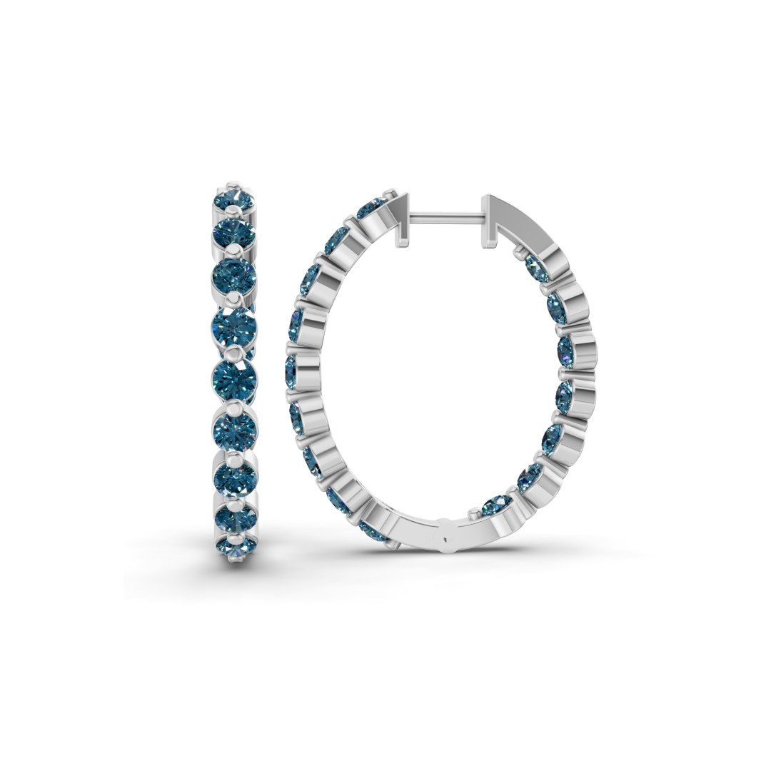 Rylee Round Royal Blue Lab Diamond Hoop Earrings left view