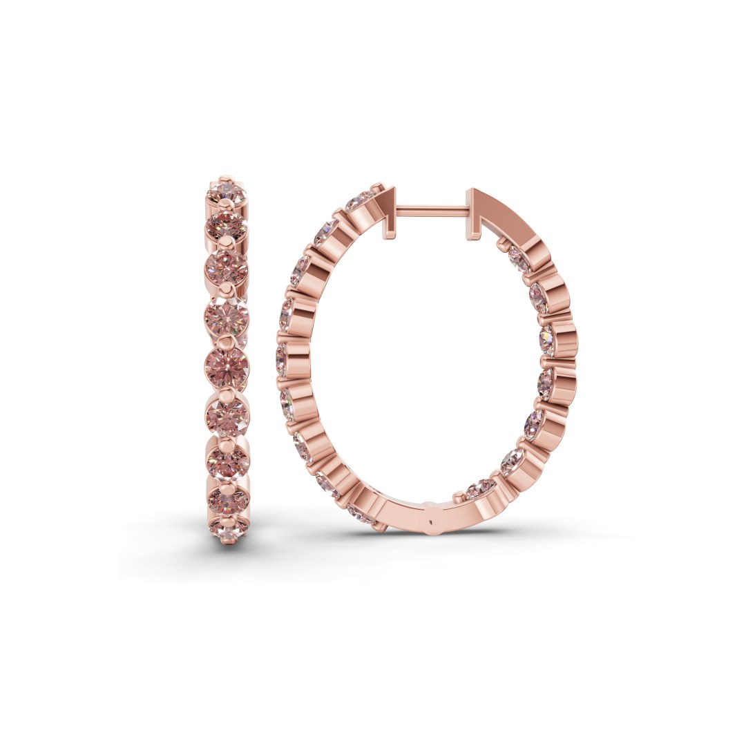 Rylee Round Vivid Pink Lab Diamond Hoop Earrings left view