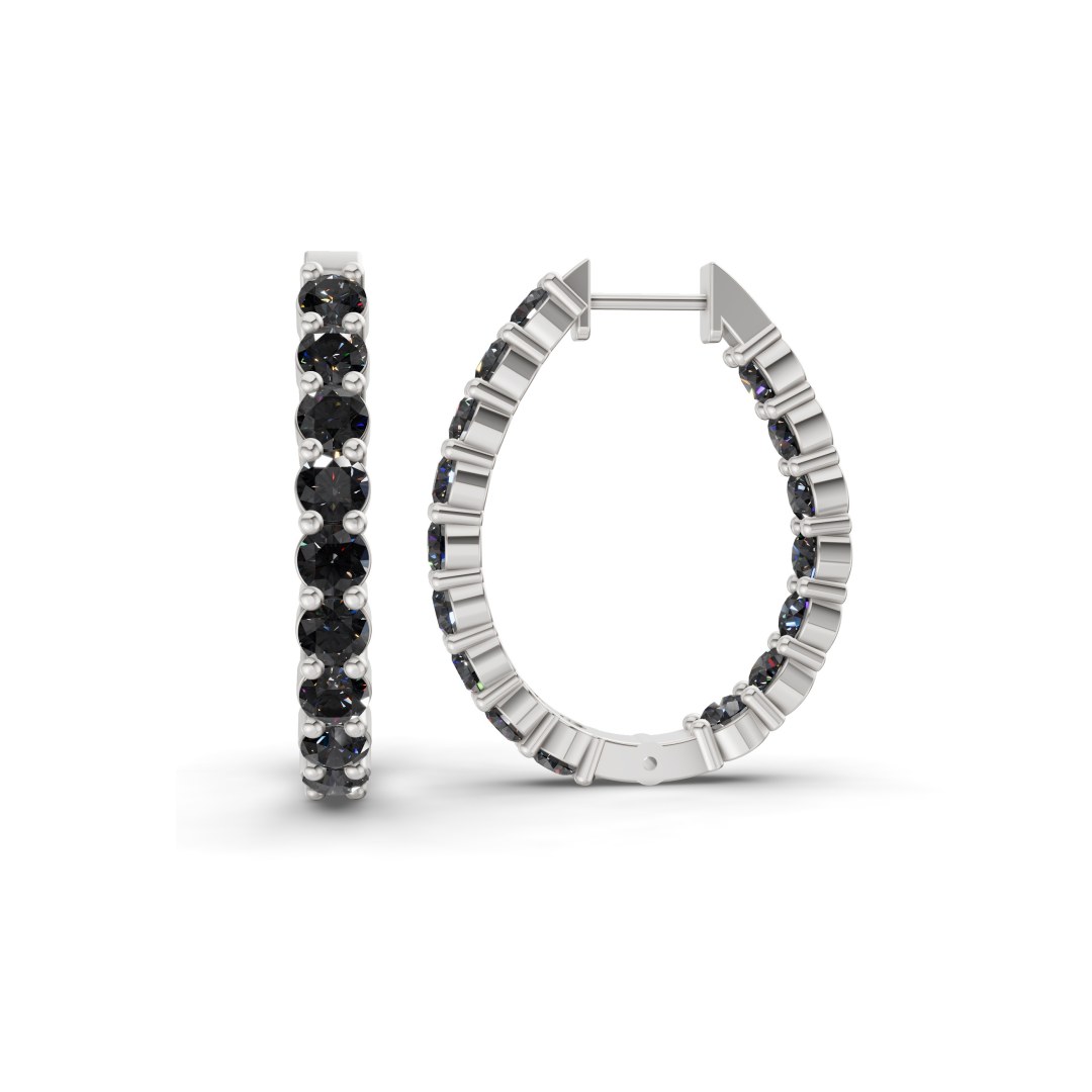 Isla Round Black Lab Diamond Hoop Earrings left view