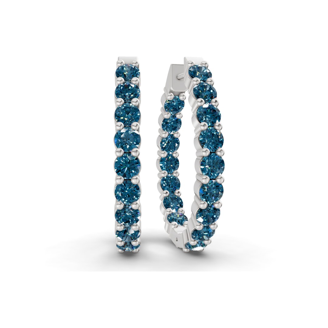 Isla Round Royal Blue Lab Diamond Hoop Earrings front view