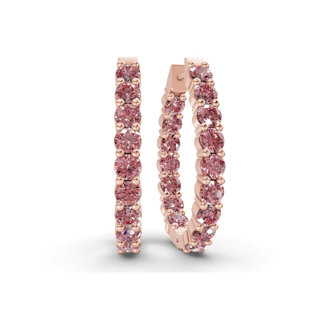 Isla Round Vivid Pink Lab Diamond Hoop Earrings front view