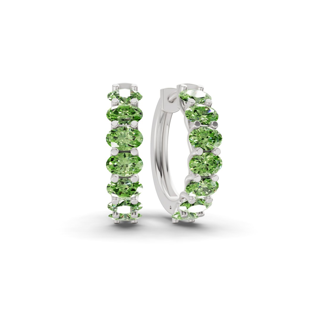 Jovana Oval Ocean Green Lab Diamond Hoop Earrings front view
