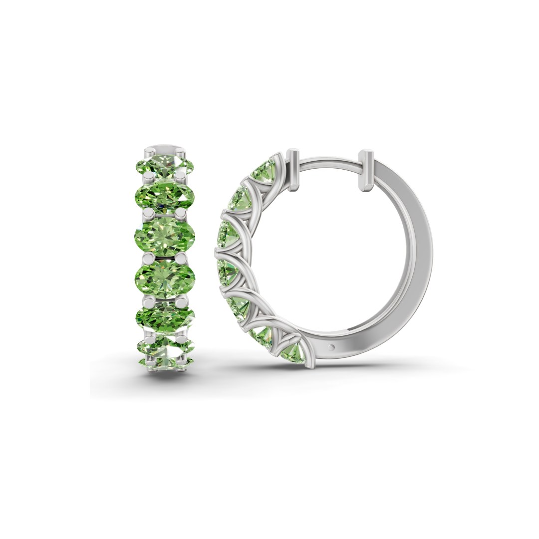 Jovana Oval Ocean Green Lab Diamond Hoop Earrings left view