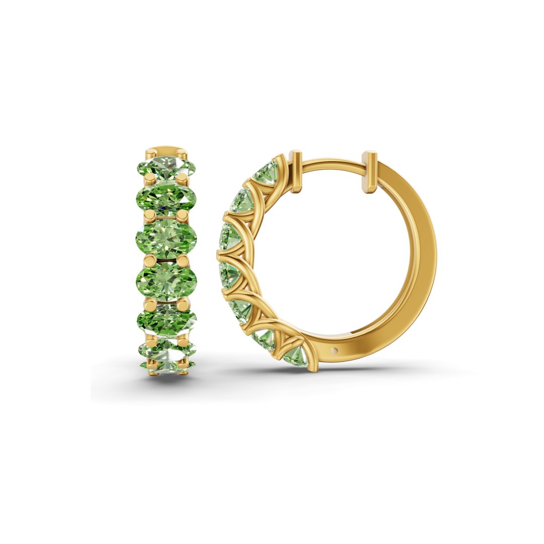 Jovana Oval Ocean Green Lab Diamond Hoop Earrings left view